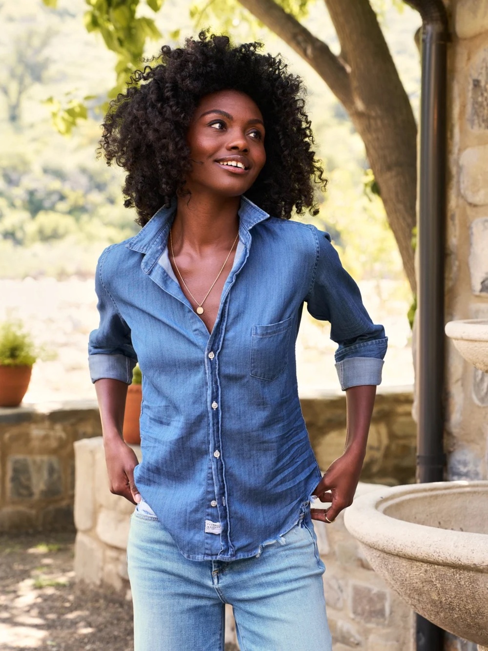 Frank & Eileen Women’s Barry Denim Button Up Shirt - Vintage Stonewashed Indigo